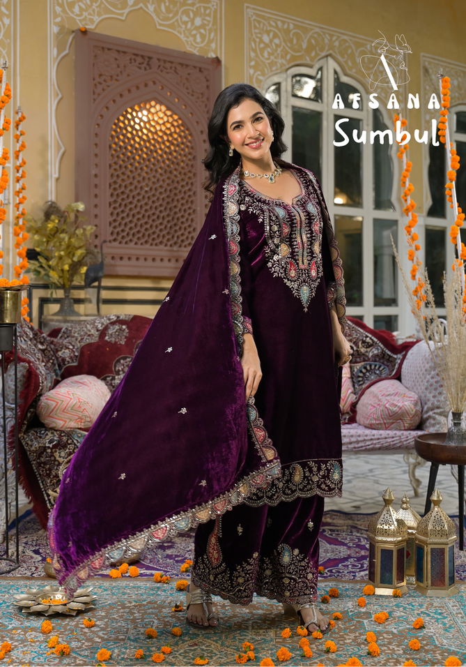 Sumbul By Afsana Embroidery Velvet Salwar Kameez Wholesale Shop In Surat